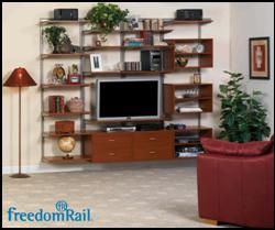 Easy to assemble shelving and entertainment center.