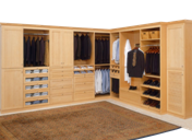 Imagine the luxury of a customized closet/dressing room in your master bedroom.  This one in maple wood.