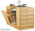 Island units increase storage capacity in walk-in closets.